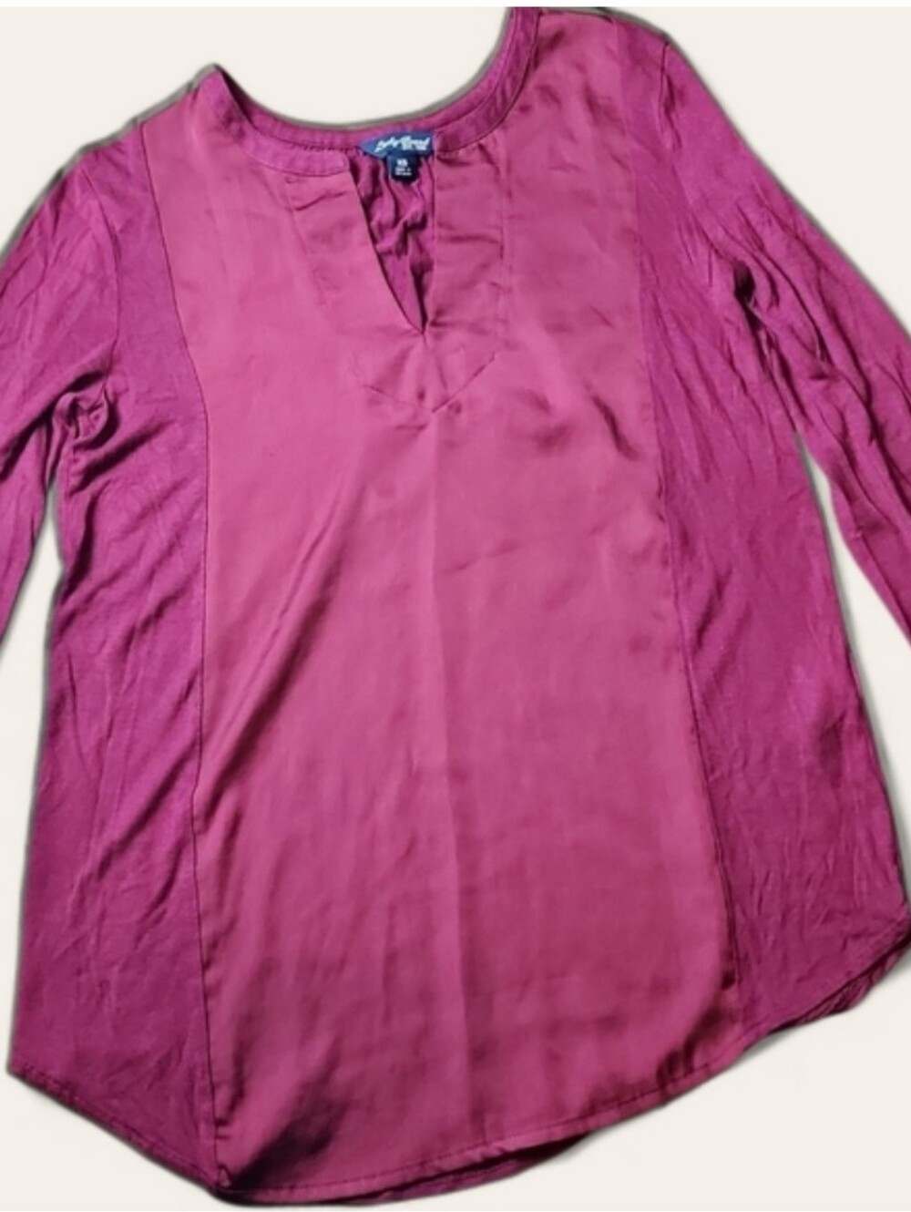 LUCKY BRAND | Women's Burgundy Long Sleeve Satin Front Casual Office Blouse | XS - Picture 7 of 7